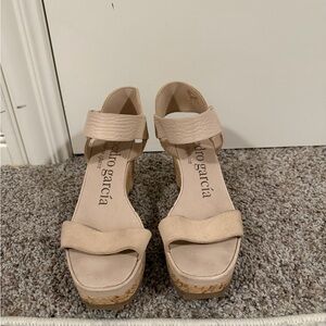 Pedro Garcia Beige Wedge Sandals